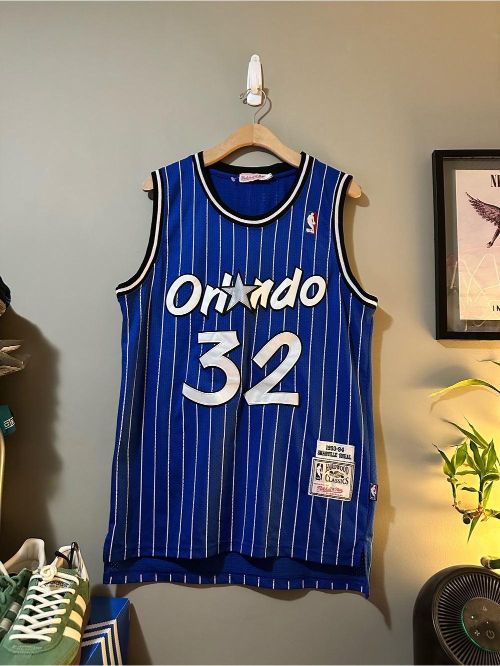 Mitchell & Ness Blue Orlando Pinstripe #32 Basketball Jersey